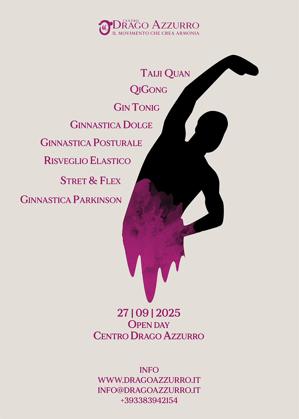 Open day 2025 | Corsi di ginnastica del benessere, ginnastica dolce, posturale, pilates, ginnastica per parkinson | Arti marziali cinesi, Taiji Quan, QiGong, DaoYin e difesa personale | Camin, Camponogara, Campolongo Maggiore, Dolo, Fossò, Fiesso d'Artico, Legnaro, Noventa Padovana, Padova, Ponte di Brenta, Ponte San Niccolò, Sandon, Venezia, Vigonovo, Villatora, Saonara, Stra.
